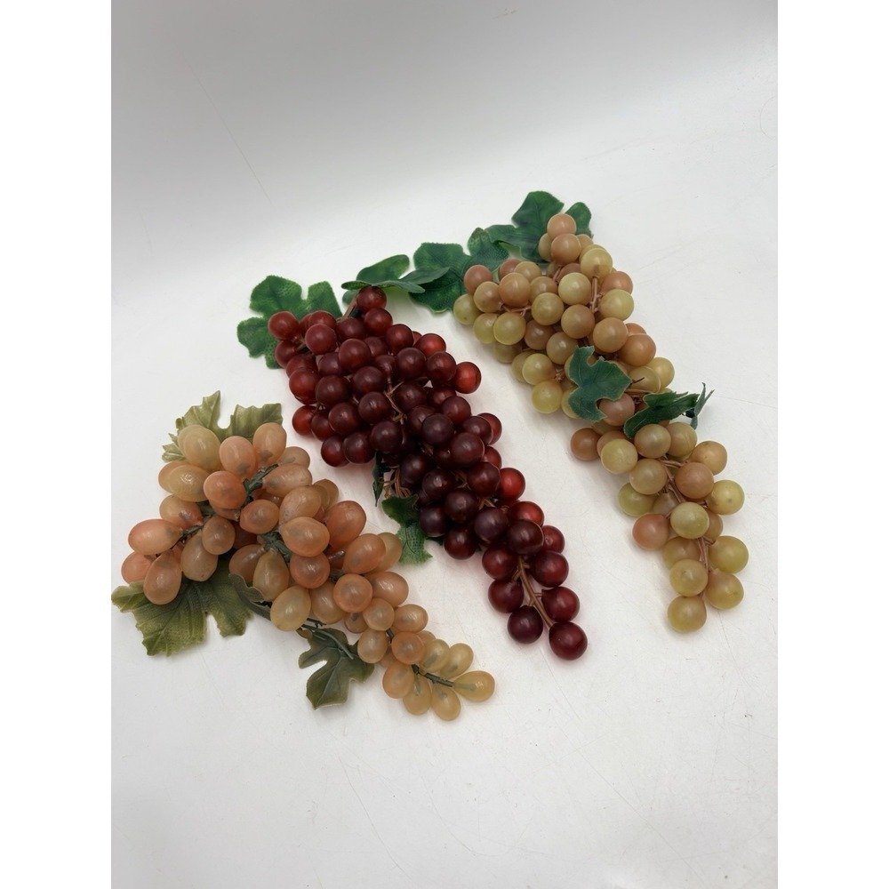 Vintage Rubber Grapes Clusters Lot 3 Red Green Amber Faux Fruit Kitchen Decor